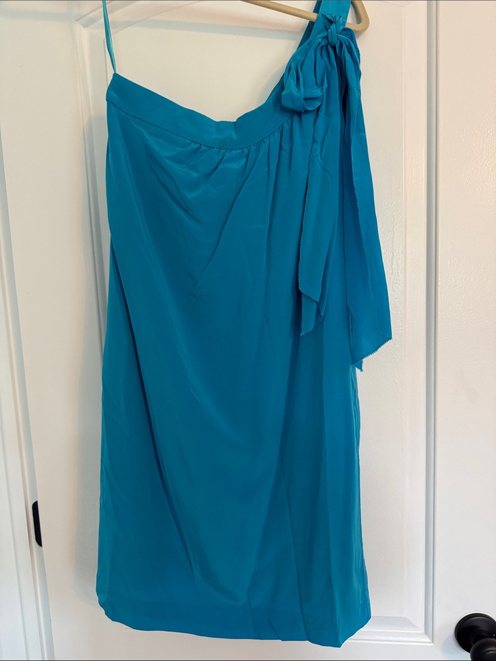 Trina Turk Teal One-Shoulder Dress with Bow Accent